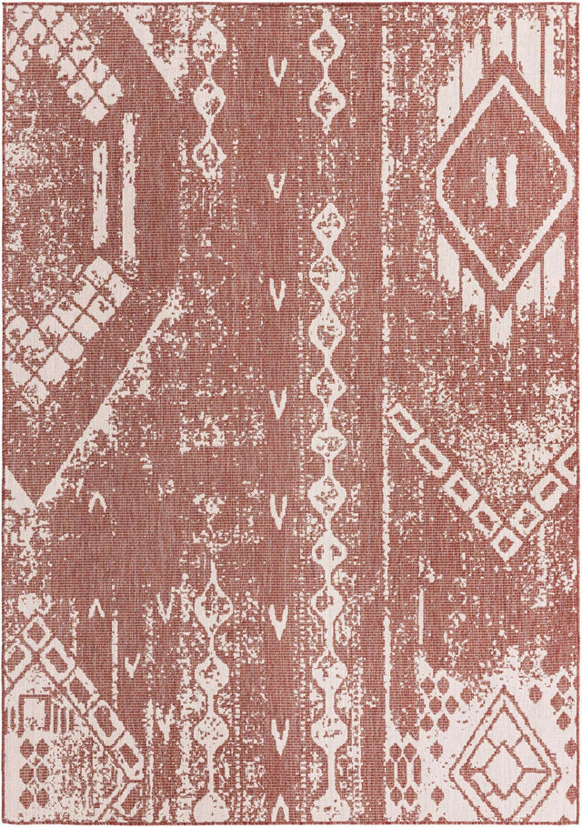 Rust Red 7' 1 x 10' Outdoor Bohemian Rectangle Area Rug Weather Resistant for Patio, Deck, Terrace, Balcony, Porch 100% Polypropylene Boho Carpet Mat for Sale at Rug Engine