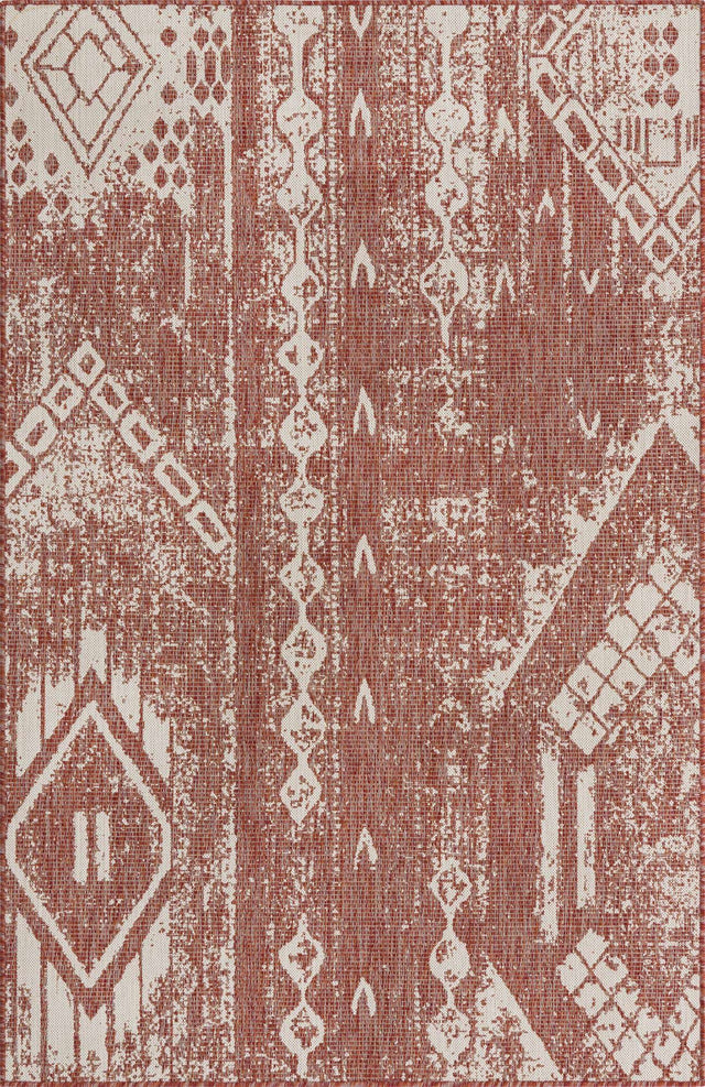 Rust Red 5' 3 x 8' Outdoor Bohemian Rectangle Area Rug Weather Resistant for Patio, Deck, Terrace, Balcony, Porch 100% Polypropylene Boho Carpet Mat for Sale at Rug Engine