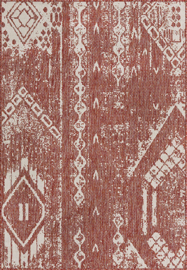 Rust Red 4' 1 x 6' 1 Outdoor Bohemian Rectangle Area Rug Weather Resistant for Patio, Deck, Terrace, Balcony, Porch 100% Polypropylene Boho Carpet Mat for Sale at Rug Engine