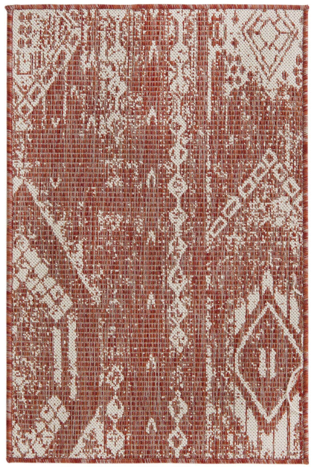 Rust Red 2' x 3' 1 Outdoor Bohemian Rectangle Area Rug Weather Resistant for Patio, Deck, Terrace, Balcony, Porch 100% Polypropylene Boho Carpet Mat for Sale at Rug Engine