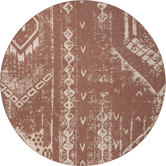 Rust Red 13' 1 x 13' 1 Outdoor Bohemian Round Area Rug Weather Resistant for Patio, Deck, Terrace, Balcony, Porch 100% Polypropylene Boho Carpet Mat for Sale at Rug Engine