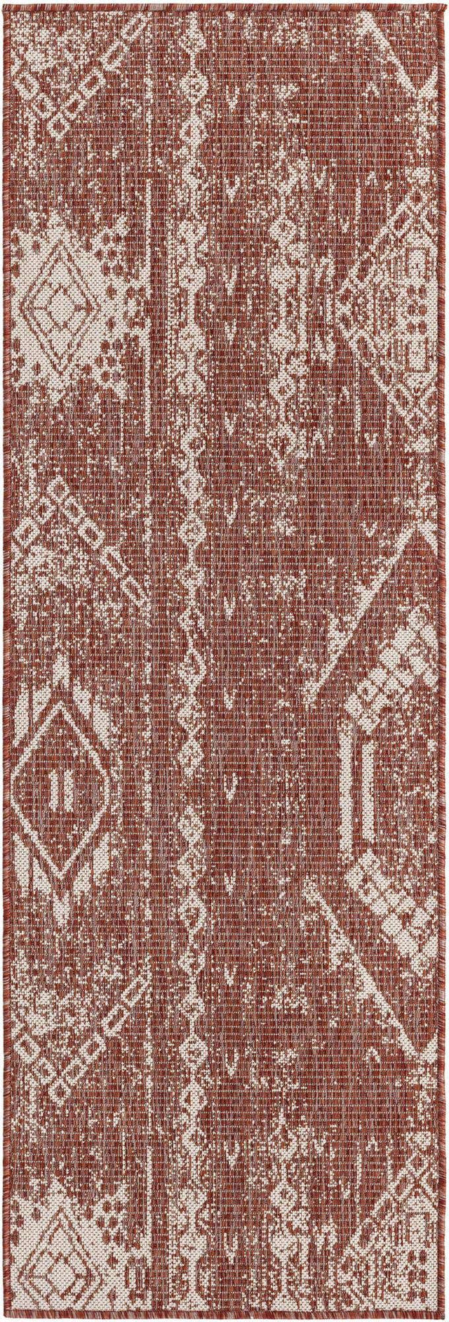 Rust Red 2' x 6' 1 Outdoor Bohemian Runner Area Rug Weather Resistant for Patio, Deck, Terrace, Balcony, Porch 100% Polypropylene Boho Carpet Mat for Sale at Rug Engine