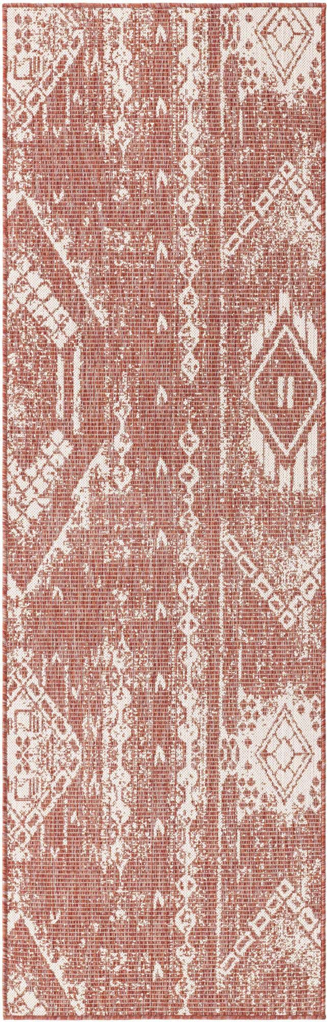 Rust Red 2' x 8' Outdoor Bohemian Runner Area Rug Weather Resistant for Patio, Deck, Terrace, Balcony, Porch 100% Polypropylene Boho Carpet Mat for Sale at Rug Engine