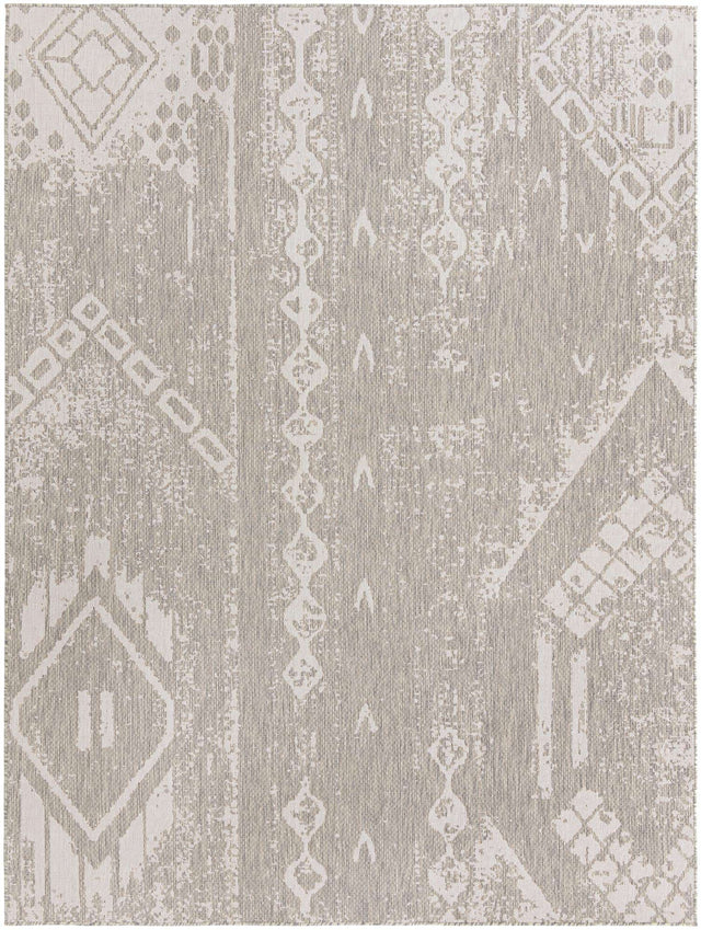 Gray 9' x 12' Outdoor Bohemian Rectangle Area Rug Weather Resistant for Patio, Deck, Terrace, Balcony, Porch 100% Polypropylene Boho Carpet Mat for Sale at Rug Engine