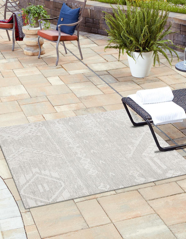 Gray 5' 3 x 5' 3 Outdoor Bohemian Square Area Rug Weather Resistant for Patio, Deck, Terrace, Balcony, Porch 100% Polypropylene Boho Carpet Mat for Sale at Rug Engine