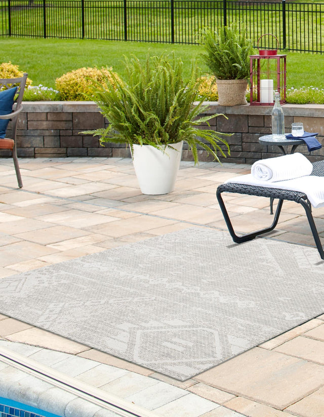 Gray 10' 8 x 10' 8 Outdoor Bohemian Square Area Rug Weather Resistant for Patio, Deck, Terrace, Balcony, Porch 100% Polypropylene Boho Carpet Mat for Sale at Rug Engine