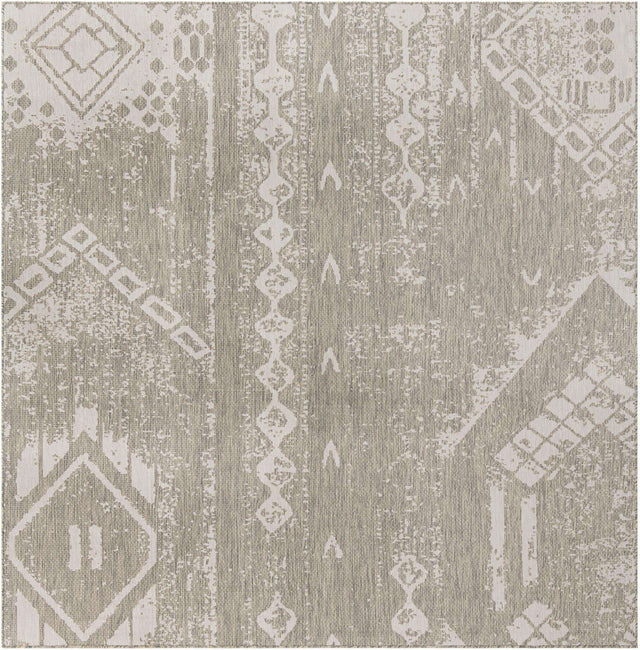 Gray 10' 8 x 10' 8 Outdoor Bohemian Square Area Rug Weather Resistant for Patio, Deck, Terrace, Balcony, Porch 100% Polypropylene Boho Carpet Mat for Sale at Rug Engine