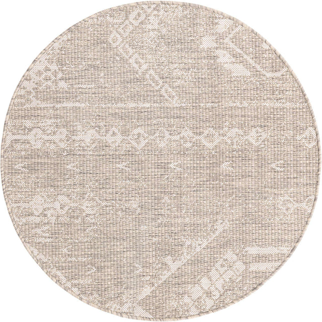 Gray 3' 1 x 3' 1 Outdoor Bohemian Round Area Rug Weather Resistant for Patio, Deck, Terrace, Balcony, Porch 100% Polypropylene Boho Carpet Mat for Sale at Rug Engine