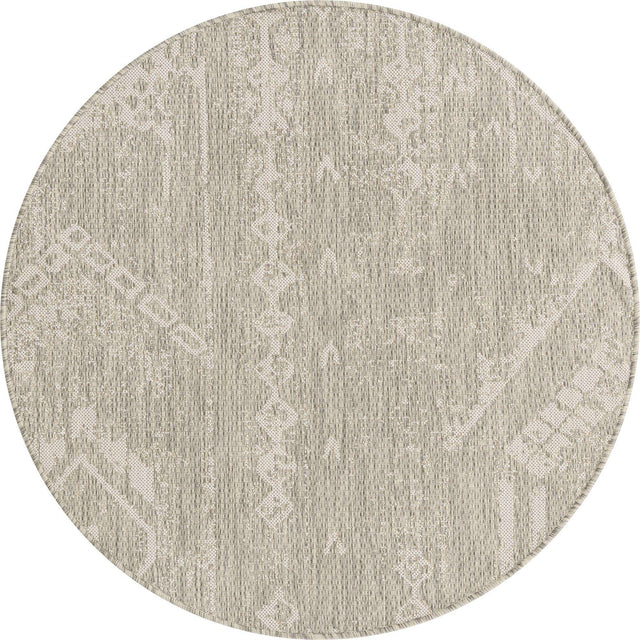 Gray 4' 1 x 4' 1 Outdoor Bohemian Round Area Rug Weather Resistant for Patio, Deck, Terrace, Balcony, Porch 100% Polypropylene Boho Carpet Mat for Sale at Rug Engine