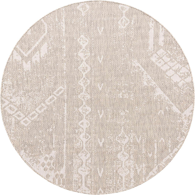 Gray 6' 1 x 6' 1 Outdoor Bohemian Round Area Rug Weather Resistant for Patio, Deck, Terrace, Balcony, Porch 100% Polypropylene Boho Carpet Mat for Sale at Rug Engine