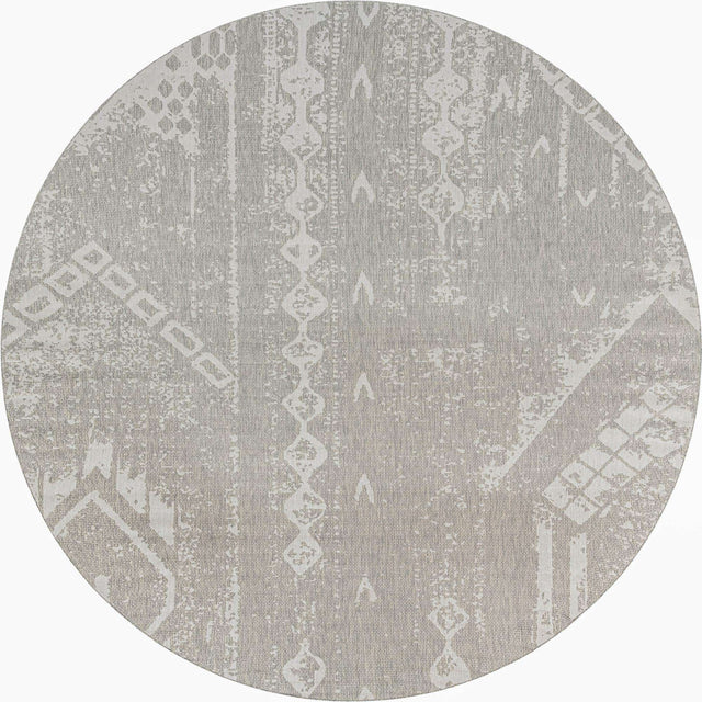 Gray 10' 8 x 10' 8 Outdoor Bohemian Round Area Rug Weather Resistant for Patio, Deck, Terrace, Balcony, Porch 100% Polypropylene Boho Carpet Mat for Sale at Rug Engine