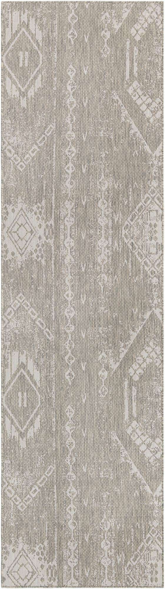 Gray 2' 7 x 12' Outdoor Bohemian Runner Area Rug Weather Resistant for Patio, Deck, Terrace, Balcony, Porch 100% Polypropylene Boho Carpet Mat for Sale at Rug Engine