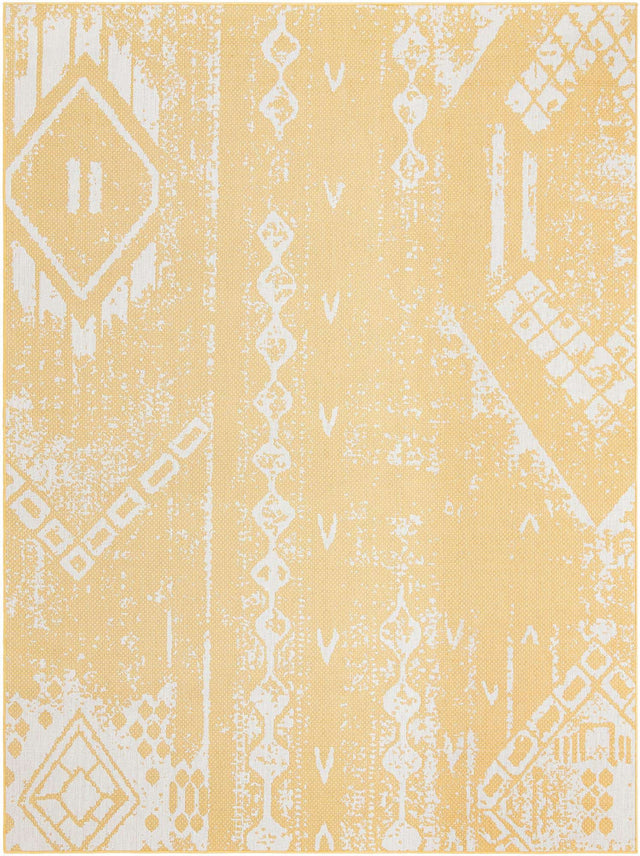Yellow 9' x 12' Outdoor Bohemian Rectangle Area Rug Weather Resistant for Patio, Deck, Terrace, Balcony, Porch 100% Polypropylene Boho Carpet Mat for Sale at Rug Engine