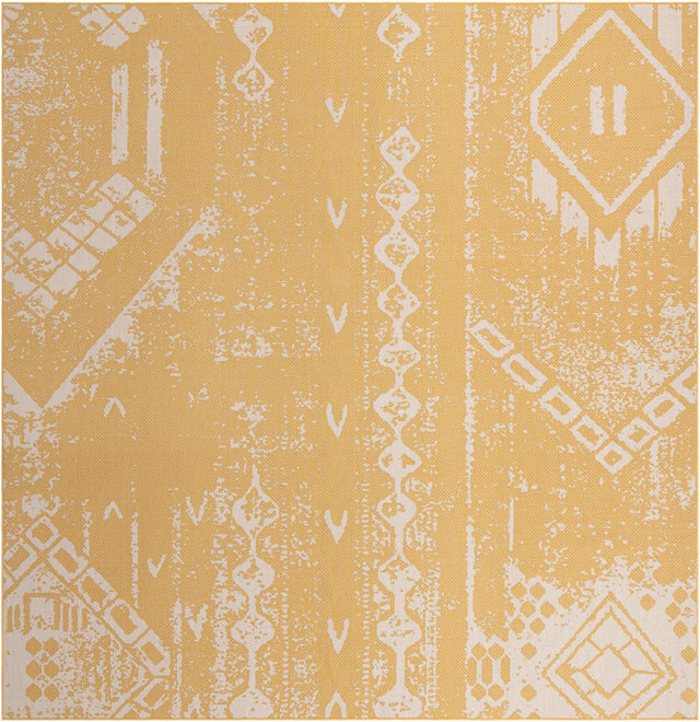 Yellow 13' 1 x 13' 1 Outdoor Bohemian Square Area Rug Weather Resistant for Patio, Deck, Terrace, Balcony, Porch 100% Polypropylene Boho Carpet Mat for Sale at Rug Engine