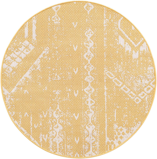 Yellow 4' 1 x 4' 1 Outdoor Bohemian Round Area Rug Weather Resistant for Patio, Deck, Terrace, Balcony, Porch 100% Polypropylene Boho Carpet Mat for Sale at Rug Engine