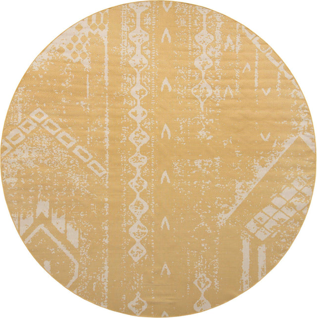 Yellow 13' 1 x 13' 1 Outdoor Bohemian Round Area Rug Weather Resistant for Patio, Deck, Terrace, Balcony, Porch 100% Polypropylene Boho Carpet Mat for Sale at Rug Engine