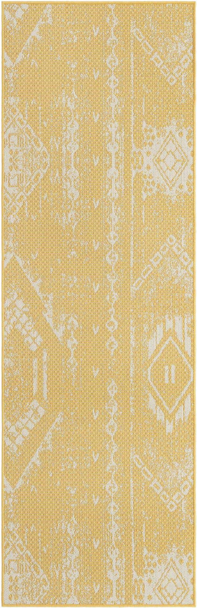 Yellow 2' 7 x 8' Outdoor Bohemian Runner Area Rug Weather Resistant for Patio, Deck, Terrace, Balcony, Porch 100% Polypropylene Boho Carpet Mat for Sale at Rug Engine