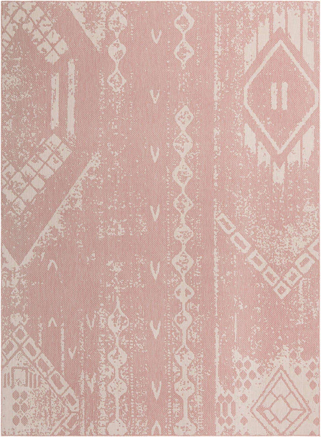 Pink 10' x 13' 1 Outdoor Bohemian Rectangle Area Rug Weather Resistant for Patio, Deck, Terrace, Balcony, Porch 100% Polypropylene Boho Carpet Mat for Sale at Rug Engine