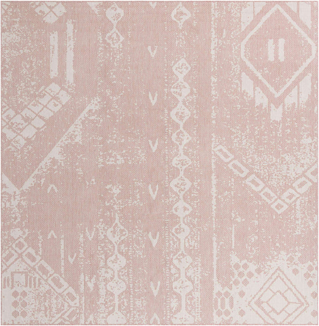 Pink 10' 8 x 10' 8 Outdoor Bohemian Square Area Rug Weather Resistant for Patio, Deck, Terrace, Balcony, Porch 100% Polypropylene Boho Carpet Mat for Sale at Rug Engine