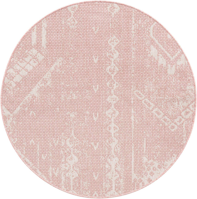 Pink 4' 1 x 4' 1 Outdoor Bohemian Round Area Rug Weather Resistant for Patio, Deck, Terrace, Balcony, Porch 100% Polypropylene Boho Carpet Mat for Sale at Rug Engine