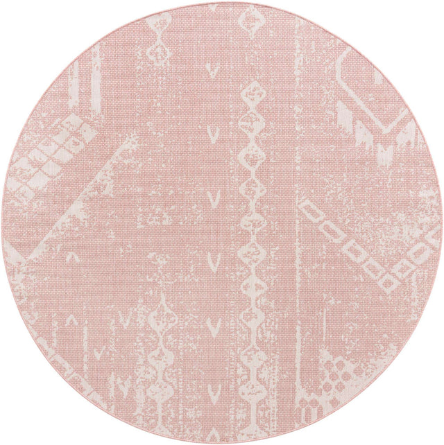 Pink 7' 10 x 7' 10 Outdoor Bohemian Round Area Rug Weather Resistant for Patio, Deck, Terrace, Balcony, Porch 100% Polypropylene Boho Carpet Mat for Sale at Rug Engine