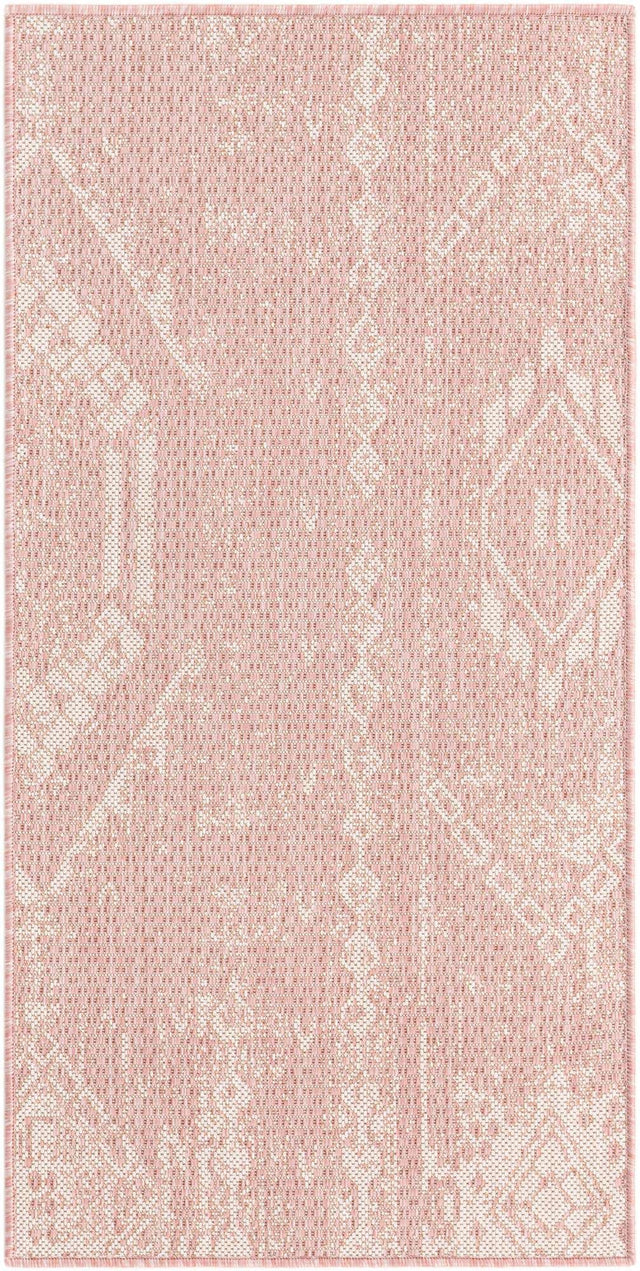 Pink 2' x 4' 1 Outdoor Bohemian Runner Area Rug Weather Resistant for Patio, Deck, Terrace, Balcony, Porch 100% Polypropylene Boho Carpet Mat for Sale at Rug Engine
