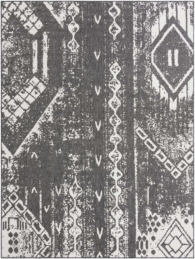 Charcoal Gray 9' x 12' Outdoor Bohemian Rectangle Area Rug Weather Resistant for Patio, Deck, Terrace, Balcony, Porch 100% Polypropylene Boho Carpet Mat for Sale at Rug Engine