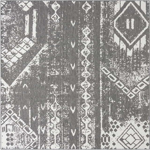 Charcoal Gray 10' 8 x 10' 8 Outdoor Bohemian Square Area Rug Weather Resistant for Patio, Deck, Terrace, Balcony, Porch 100% Polypropylene Boho Carpet Mat for Sale at Rug Engine