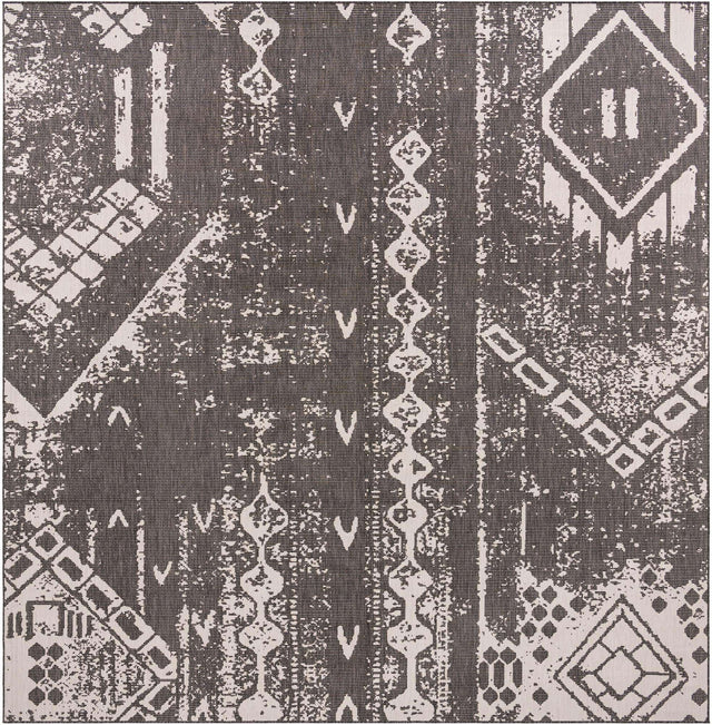 Charcoal Gray 13' 1 x 13' 1 Outdoor Bohemian Square Area Rug Weather Resistant for Patio, Deck, Terrace, Balcony, Porch 100% Polypropylene Boho Carpet Mat for Sale at Rug Engine