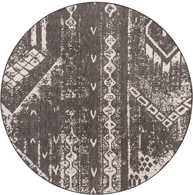 Charcoal Gray 6' 1 x 6' 1 Outdoor Bohemian Round Area Rug Weather Resistant for Patio, Deck, Terrace, Balcony, Porch 100% Polypropylene Boho Carpet Mat for Sale at Rug Engine