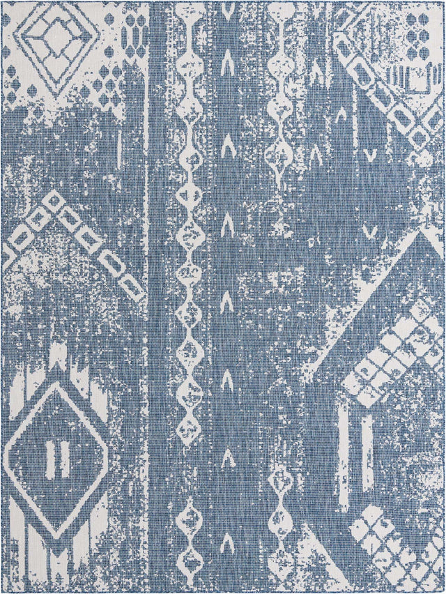 Blue 9' x 12' Outdoor Bohemian Rectangle Area Rug Weather Resistant for Patio, Deck, Terrace, Balcony, Porch 100% Polypropylene Boho Carpet Mat for Sale at Rug Engine