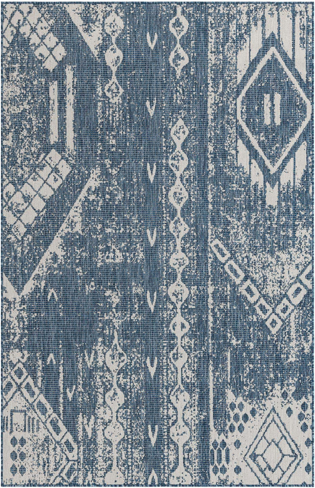 Blue 5' 3 x 8' Outdoor Bohemian Rectangle Area Rug Weather Resistant for Patio, Deck, Terrace, Balcony, Porch 100% Polypropylene Boho Carpet Mat for Sale at Rug Engine