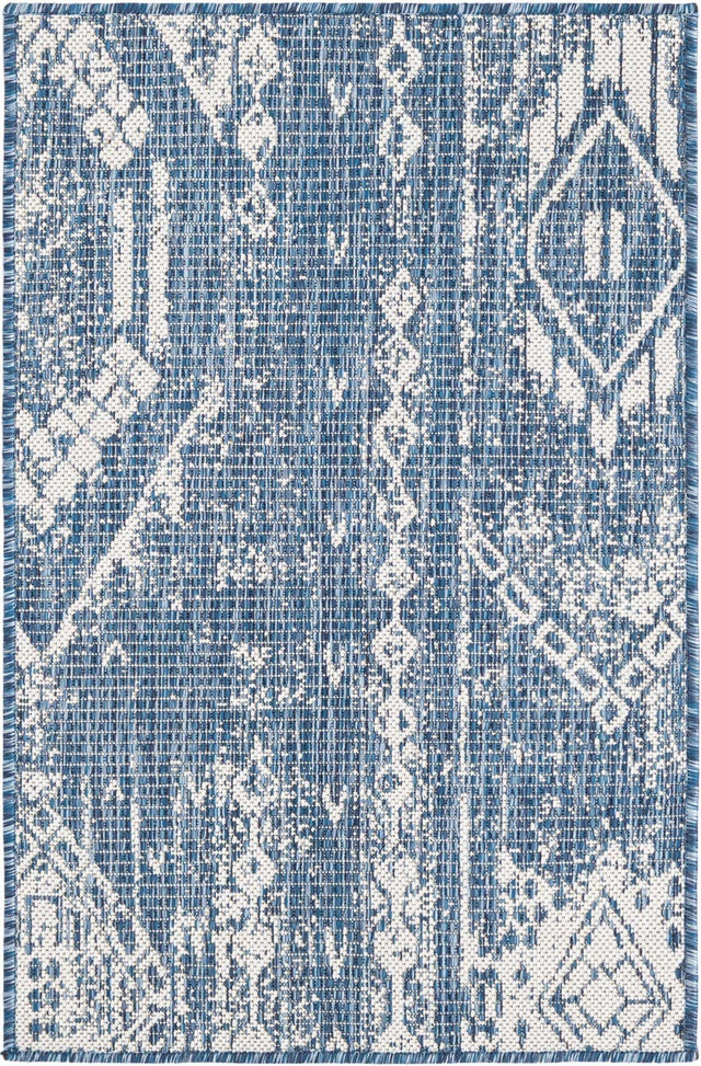 Blue 2' x 3' 1 Outdoor Bohemian Rectangle Area Rug Weather Resistant for Patio, Deck, Terrace, Balcony, Porch 100% Polypropylene Boho Carpet Mat for Sale at Rug Engine