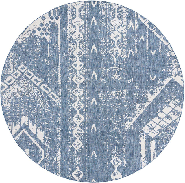 Blue 13' 1 x 13' 1 Outdoor Bohemian Round Area Rug Weather Resistant for Patio, Deck, Terrace, Balcony, Porch 100% Polypropylene Boho Carpet Mat for Sale at Rug Engine