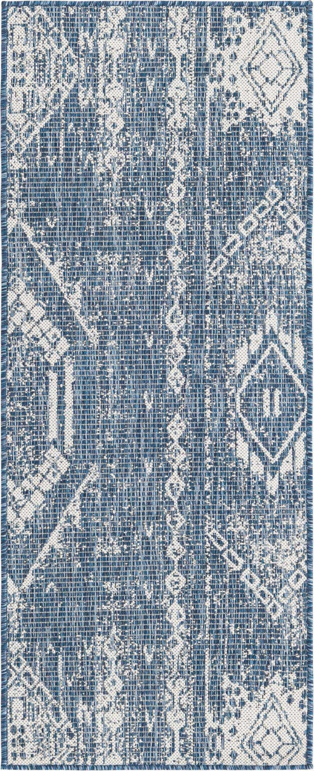 Blue 2' x 5' 3 Outdoor Bohemian Runner Area Rug Weather Resistant for Patio, Deck, Terrace, Balcony, Porch 100% Polypropylene Boho Carpet Mat for Sale at Rug Engine
