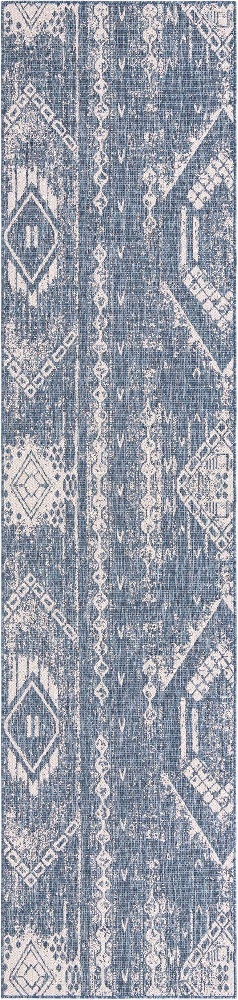 Blue 3' 3 x 14' 1 Outdoor Bohemian Runner Area Rug Weather Resistant for Patio, Deck, Terrace, Balcony, Porch 100% Polypropylene Boho Carpet Mat for Sale at Rug Engine