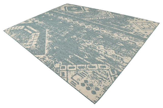 Light Aqua 9' x 12' Outdoor Bohemian Rectangle Area Rug Weather Resistant for Patio, Deck, Terrace, Balcony, Porch 100% Polypropylene Boho Carpet Mat for Sale at Rug Engine