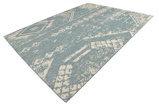 Light Aqua 9' x 12' Outdoor Bohemian Rectangle Area Rug Weather Resistant for Patio, Deck, Terrace, Balcony, Porch 100% Polypropylene Boho Carpet Mat for Sale at Rug Engine