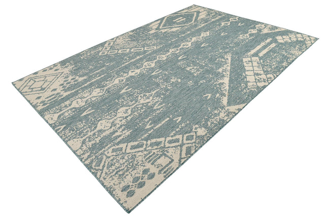 Light Aqua 6' 1 x 9' Outdoor Bohemian Rectangle Area Rug Weather Resistant for Patio, Deck, Terrace, Balcony, Porch 100% Polypropylene Boho Carpet Mat for Sale at Rug Engine