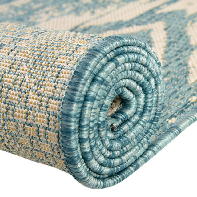 Light Aqua 7' 1 x 10' Outdoor Bohemian Rectangle Area Rug Weather Resistant for Patio, Deck, Terrace, Balcony, Porch 100% Polypropylene Boho Carpet Mat for Sale at Rug Engine