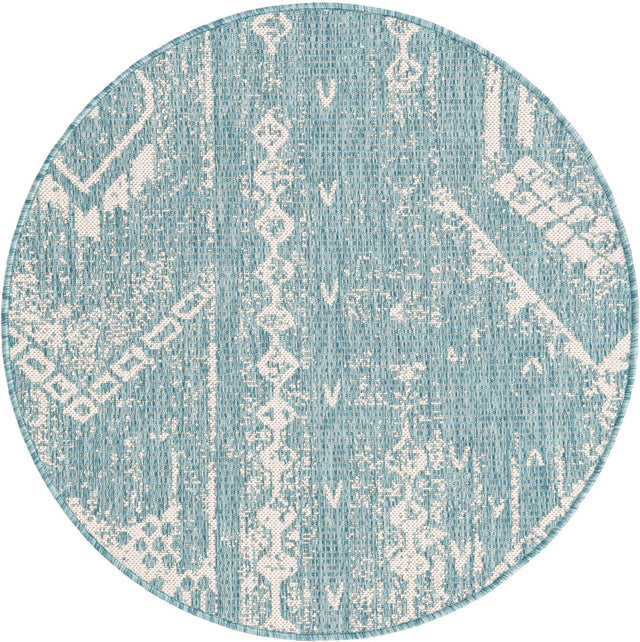 Light Aqua 3' 1 x 3' 1 Outdoor Bohemian Round Area Rug Weather Resistant for Patio, Deck, Terrace, Balcony, Porch 100% Polypropylene Boho Carpet Mat for Sale at Rug Engine