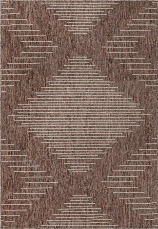Brown 7' 1 x 10' Outdoor Modern Rectangle Area Rug Weather Resistant for Patio, Deck, Terrace, Balcony, Porch 100% Polypropylene Modern Outside Carpet for Sale at Rug Engine
