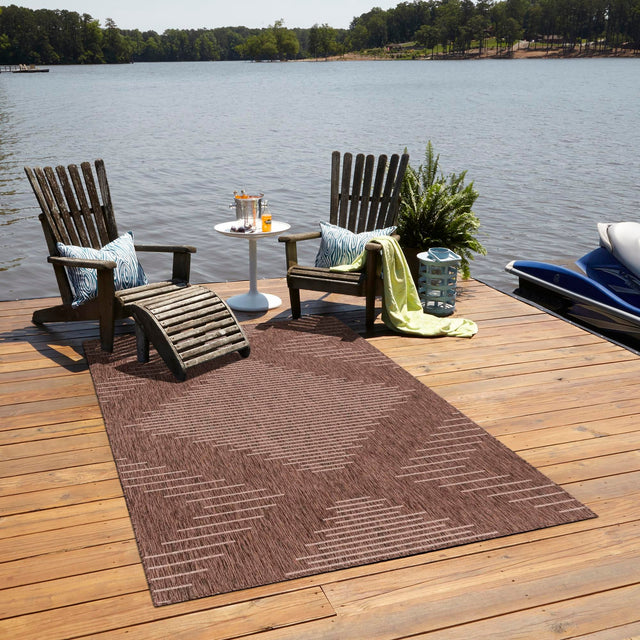 Brown 2' x 3' 1 Outdoor Modern Rectangle Area Rug Weather Resistant for Patio, Deck, Terrace, Balcony, Porch 100% Polypropylene Modern Outside Carpet for Sale at Rug Engine