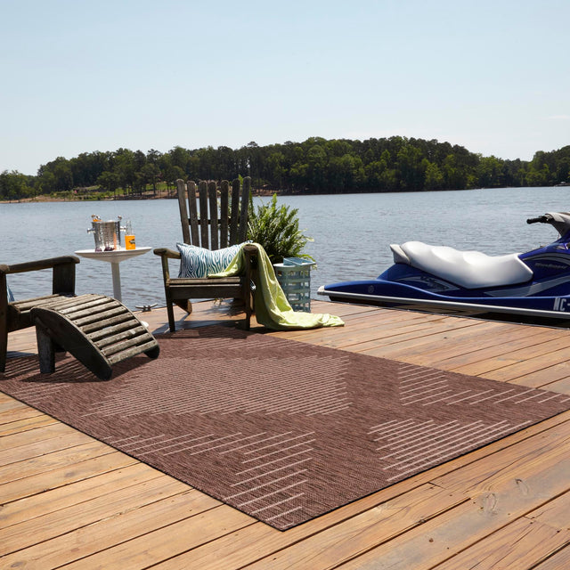 Brown 2' x 3' 1 Outdoor Modern Rectangle Area Rug Weather Resistant for Patio, Deck, Terrace, Balcony, Porch 100% Polypropylene Modern Outside Carpet for Sale at Rug Engine