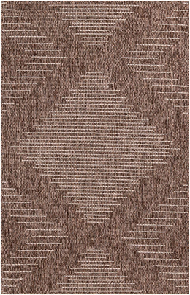 Brown 5' 3 x 8' Outdoor Modern Rectangle Area Rug Weather Resistant for Patio, Deck, Terrace, Balcony, Porch 100% Polypropylene Modern Outside Carpet for Sale at Rug Engine
