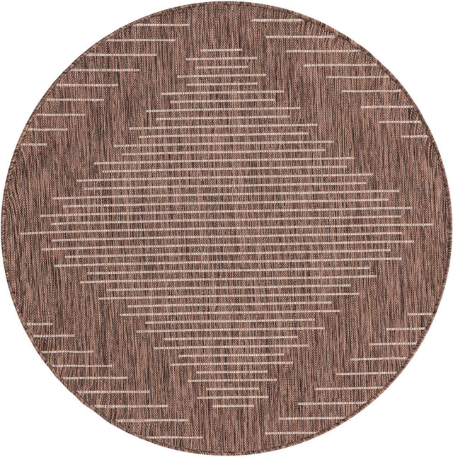 Brown 4' 1 x 4' 1 Outdoor Modern Round Area Rug Weather Resistant for Patio, Deck, Terrace, Balcony, Porch 100% Polypropylene Modern Outside Carpet for Sale at Rug Engine