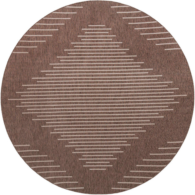 Brown 13' 1 x 13' 1 Outdoor Modern Round Area Rug Weather Resistant for Patio, Deck, Terrace, Balcony, Porch 100% Polypropylene Modern Outside Carpet for Sale at Rug Engine