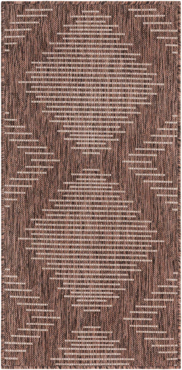 Brown 2' x 4' 1 Outdoor Modern Runner Area Rug Weather Resistant for Patio, Deck, Terrace, Balcony, Porch 100% Polypropylene Modern Outside Carpet for Sale at Rug Engine