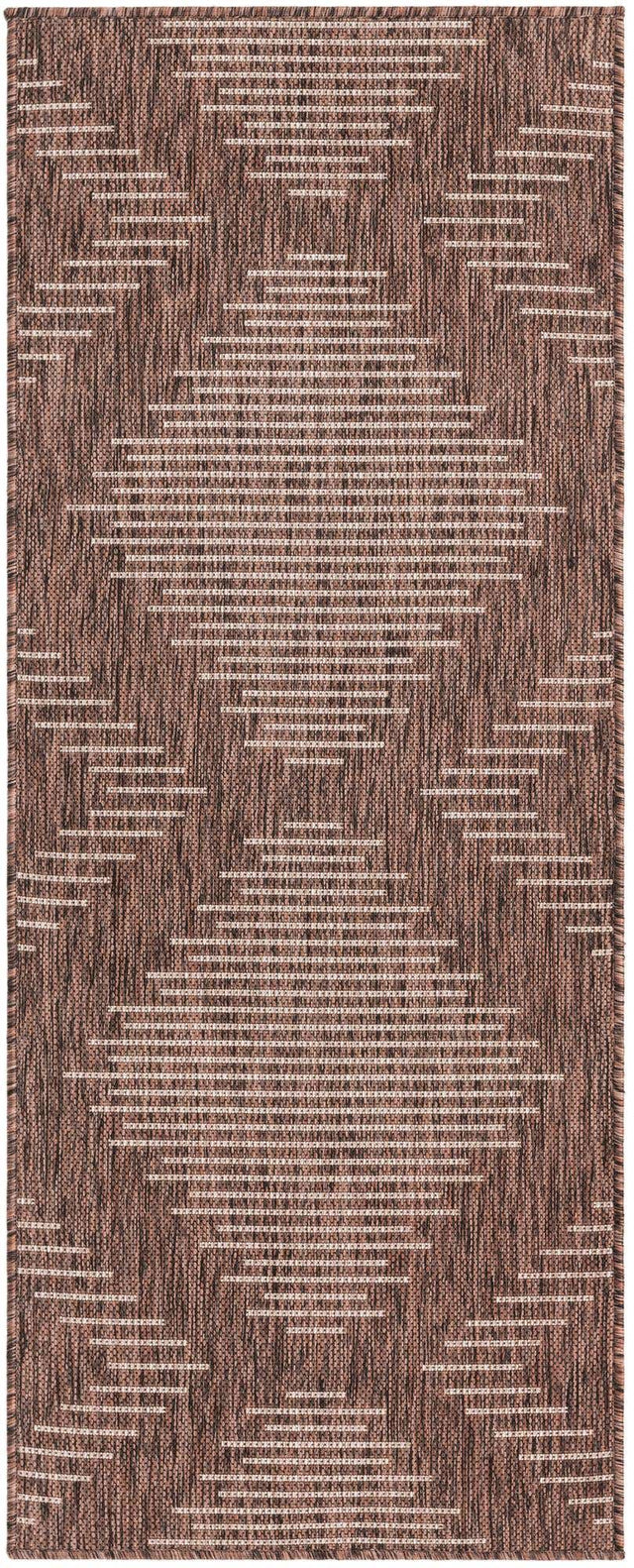 Brown 2' x 5' 3 Outdoor Modern Runner Area Rug Weather Resistant for Patio, Deck, Terrace, Balcony, Porch 100% Polypropylene Modern Outside Carpet for Sale at Rug Engine