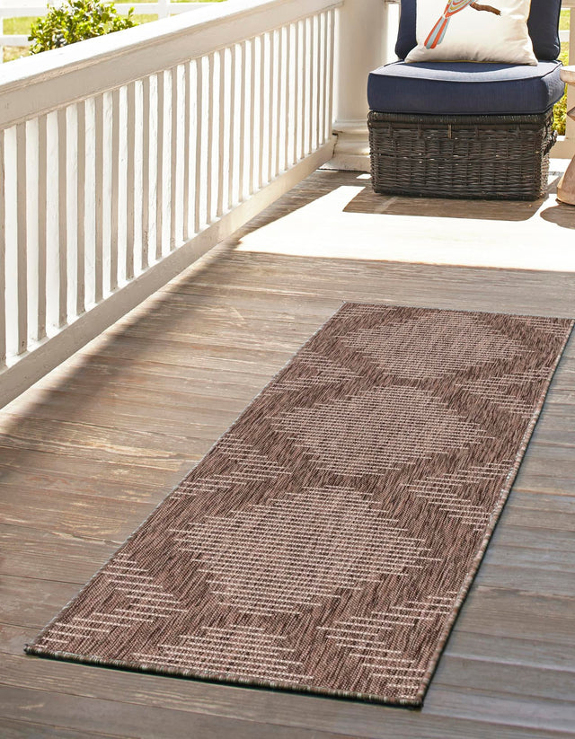 Brown 2' x 8' Outdoor Modern Runner Area Rug Weather Resistant for Patio, Deck, Terrace, Balcony, Porch 100% Polypropylene Modern Outside Carpet for Sale at Rug Engine